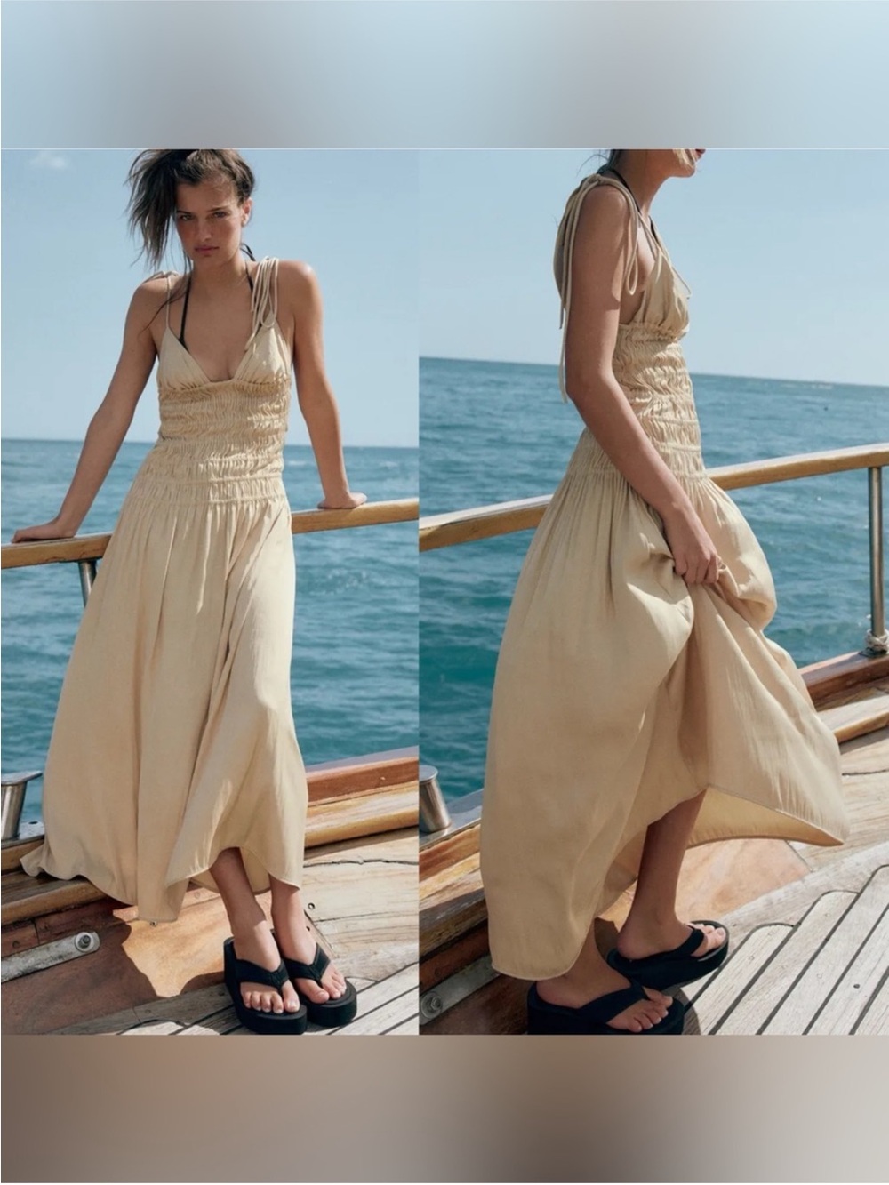 ZARA RUCHED SATIN MIDI DRESS
